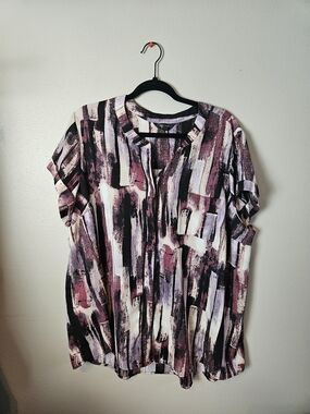 Simply Vera Vera Wang Purple, Black & Cream Printed Blouse